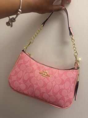 Coach Pink Signature Shoulder Bag with Gold Hardware